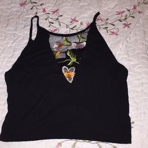 Black flowered crop top